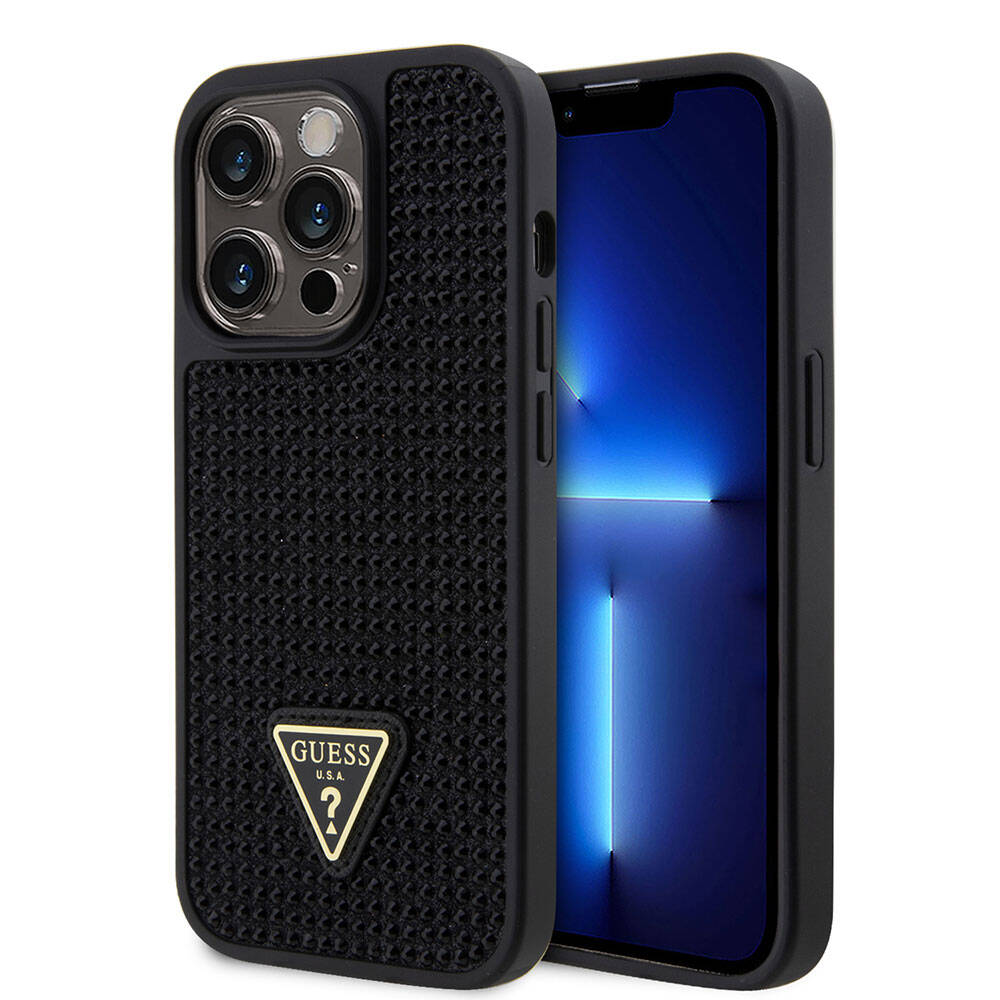 Guess iPhone 15 Pro Orjinal Lisanslı Taşlı Arka Yüzey Üçgen Logolu Telefon Kılıfı - 1 Guess iPhone 15 Pro Orjinal Lisanslı Taşlı Arka Yüzey Üçgen Logolu Telefon Kılıfı - 1